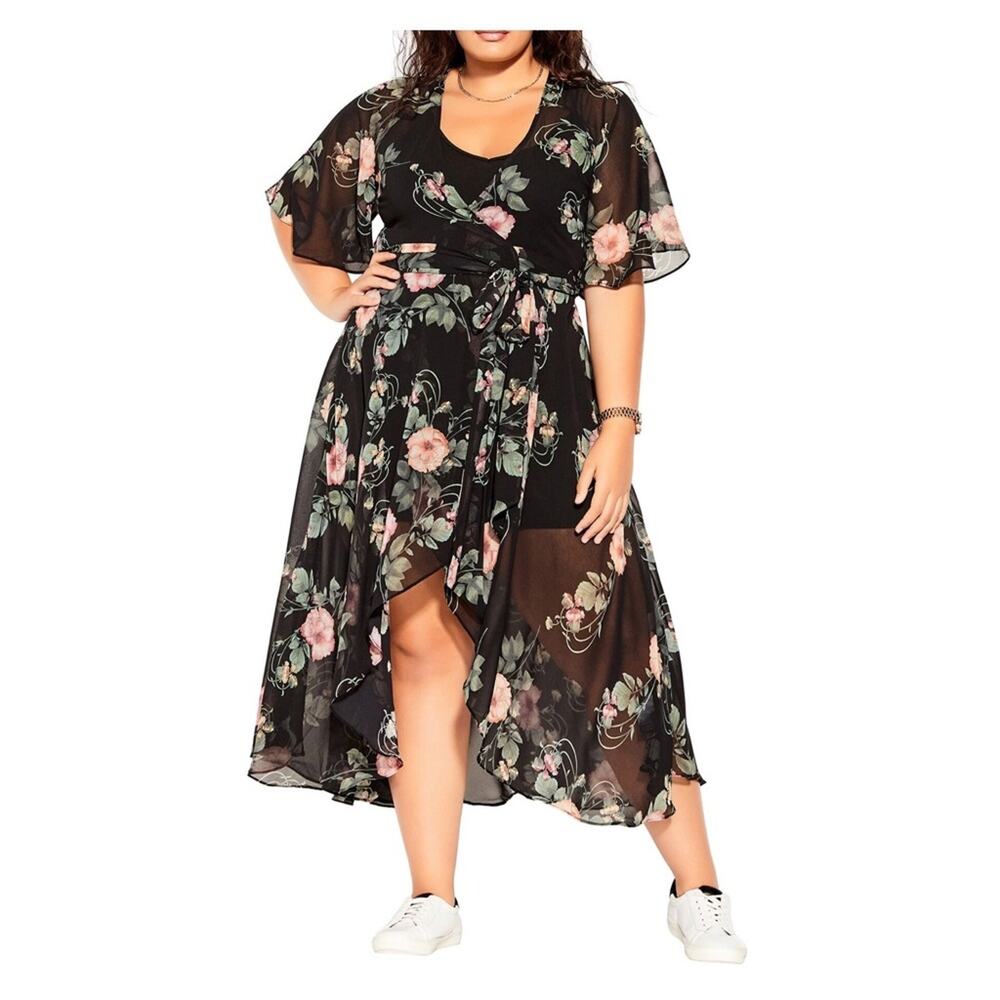 City Chic Black Vineyard Floral Maxi Dress Sz.XXL(24) NWT